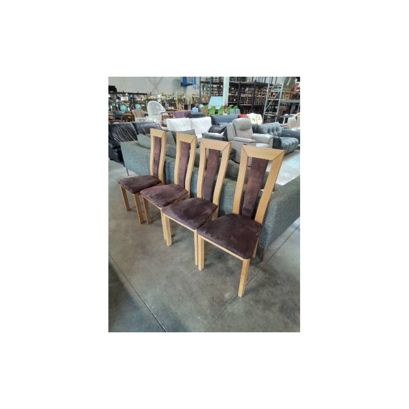 4 CHAISES CHÊNE CLAIR ASSISE ET DOSSIER CAPITONNÉ TISSU CHOCOLAT PIERSON 