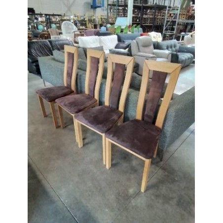 4 CHAISES CHÊNE CLAIR ASSISE ET DOSSIER CAPITONNÉ TISSU CHOCOLAT PIERSON 