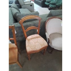 CHAISE NAPOLÉON III BOIS CLAIR ASSISE CAPITONNÉ TISSU ORANGÉ ÉCRU 