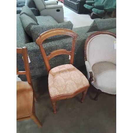 CHAISE NAPOLÉON III BOIS CLAIR ASSISE CAPITONNÉ TISSU ORANGÉ ÉCRU 