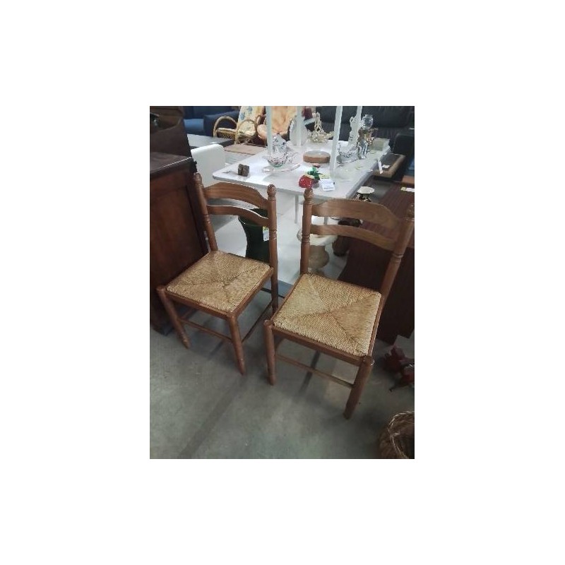 PAIRE DE CHAISES DE CUISINE BOIS PAILLÉ 