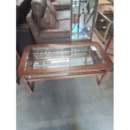 TABLE BASSE RECTANGULAIRE BOIS CLAIR PLATEAU VERRE