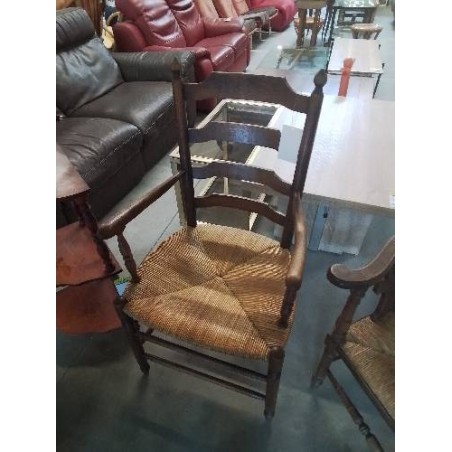 FAUTEUIL DE CHEMINÉE BOIS PAILLÉ DOSSIER TRAPÈZE 