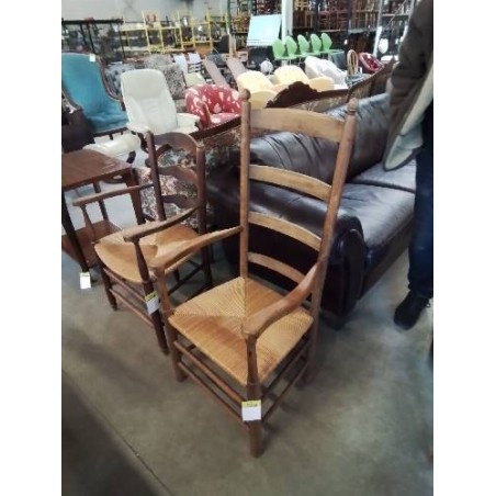 FAUTEUIL DE CHEMINÉE BOIS CLAIR PAILLÉ HAUT DOSSIER 