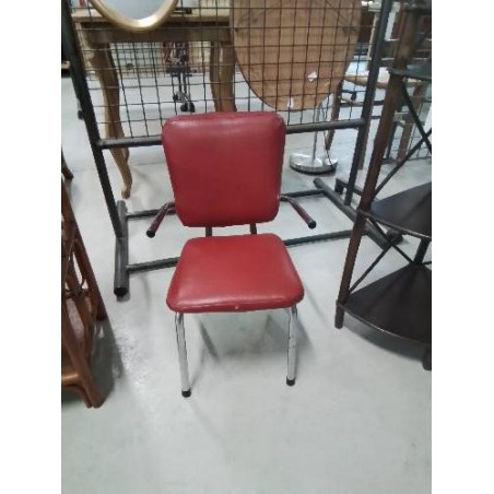 FAUTEUIL ENFANT MÉTAL CHROMÉ ASSISE ET DOSSIER SKAÏ ROUGE ANNÉES 50