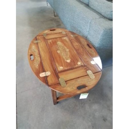  TABLE BASSE MAJORDOME BOIS MARQUETÉ A INCRUSTATION LAITON