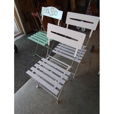 CHAISE DE JARDIN PLIANTE FER FORGÉ BLANC
