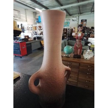 VASE CÉRAMIQUE ROSE ET NOIR 2 ANSES DC SAINT PAIR SUR MER ANNÉES 60