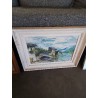 HUILE SUR TOILE VILLAGE EN BORD DE LAC CADRE ANNÉES 50