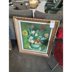 HUILE SUR TOILE BOUQUET DE FLEURS CADRE DORÉ 