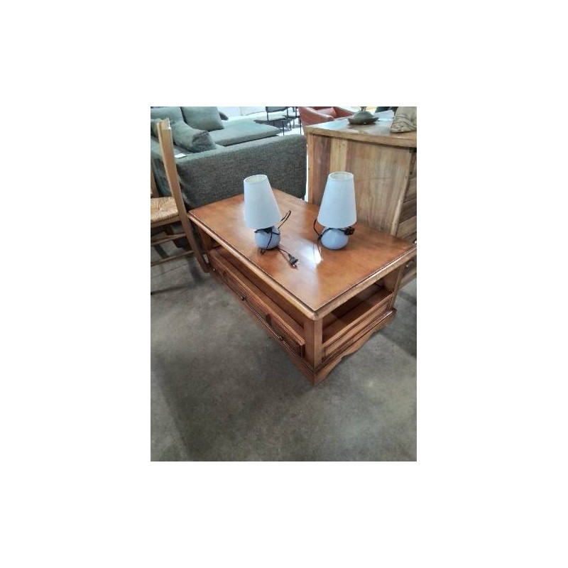TABLE BASSE RECTANGULAIRE BOIS CLAIR 2 NIVEAUX 1 TIROIR 