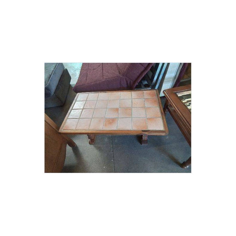 TABLE BASSE RECTANGULAIRE A ENTRETOISE BOIS CARRELÉ 