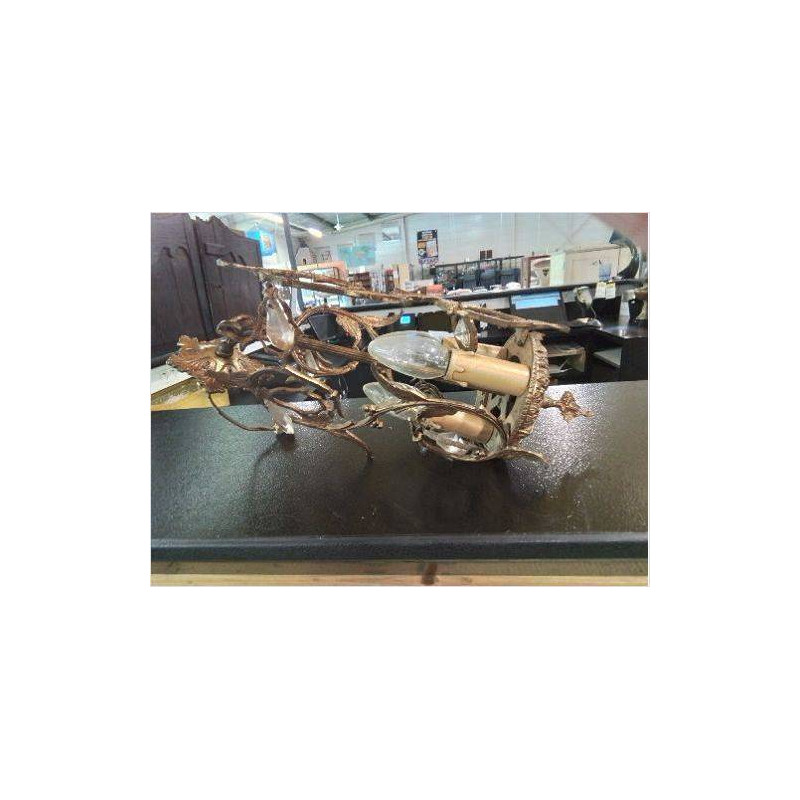 LUSTRE BRONZE 3 FEUX A PENDELOQUES STYLE EMPIRE