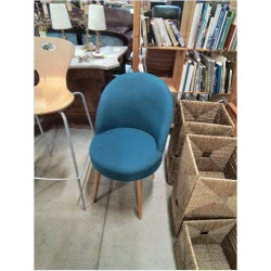 FAUTEUIL ASSISE TISSU BLEU PIÈTEMENT BOIS CLAIR
