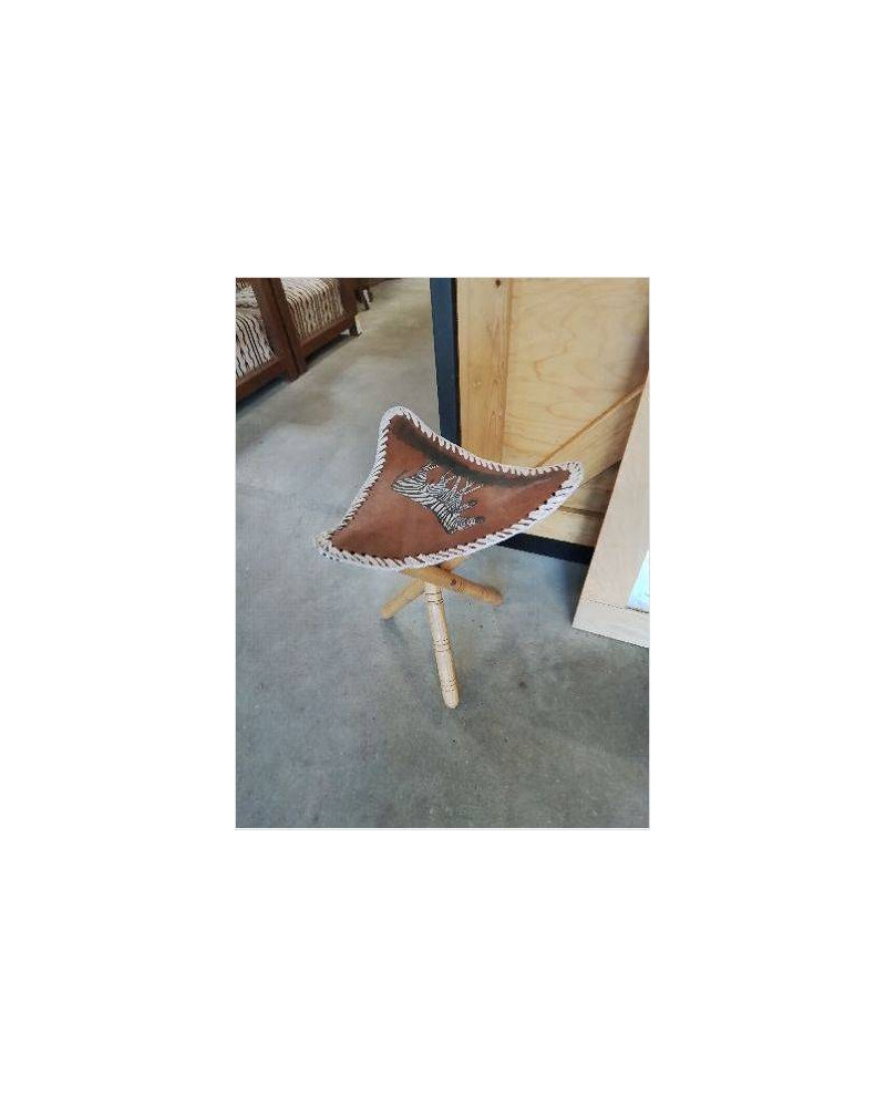 TABOURET PLIANT BOIS ASSISE CUIR AUX ZEBRES