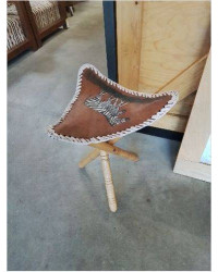 TABOURET PLIANT BOIS ASSISE CUIR AUX ZEBRES