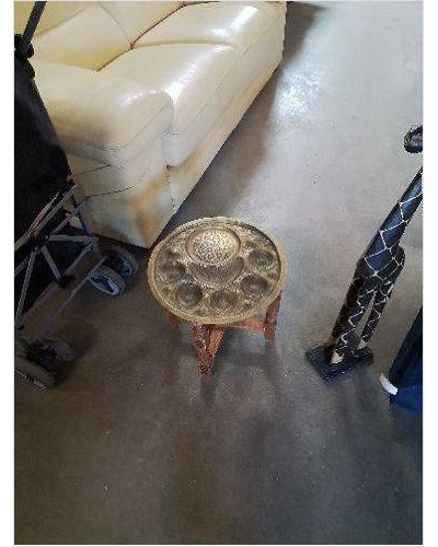 TABLE BASSE MAROCAINE PLIANTE PIÈTEMENT BOIS PLATEAU METAL DORÉ 