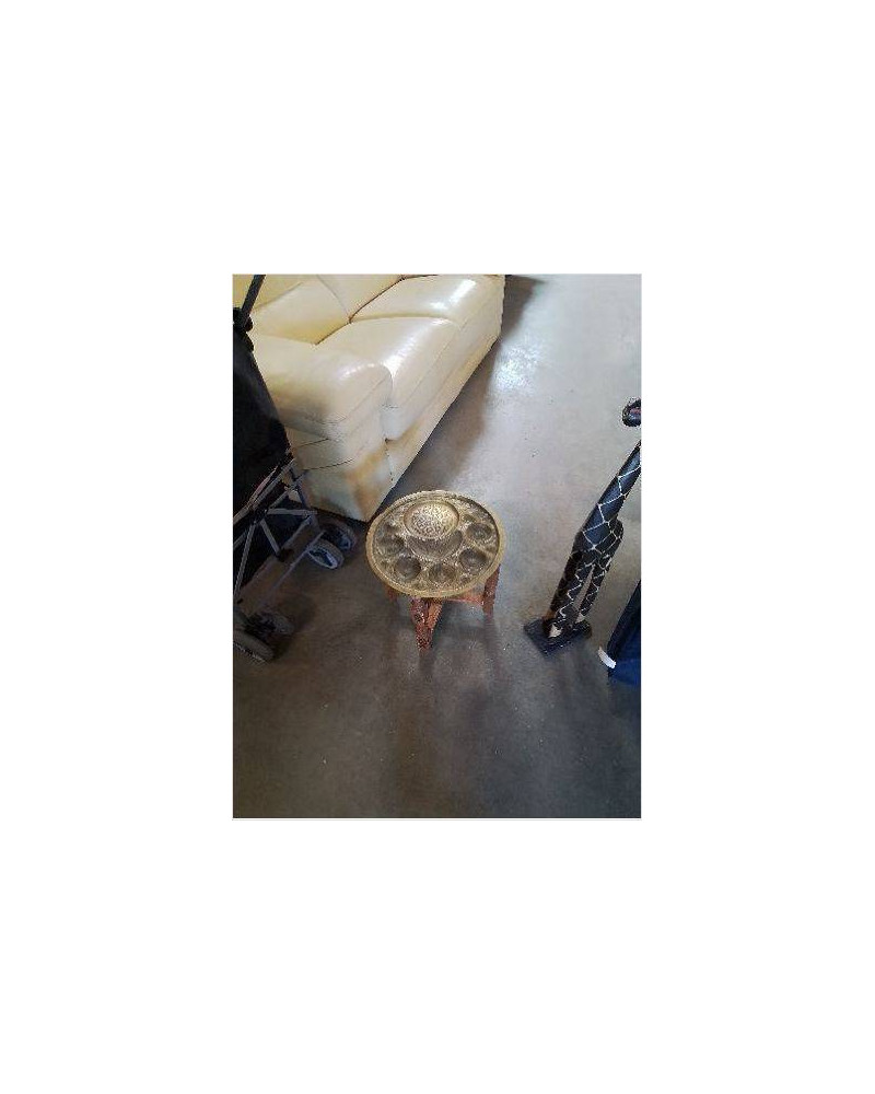 TABLE BASSE MAROCAINE PLIANTE PIÈTEMENT BOIS PLATEAU METAL DORÉ 