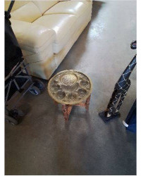 TABLE BASSE MAROCAINE PLIANTE PIÈTEMENT BOIS PLATEAU METAL DORÉ 