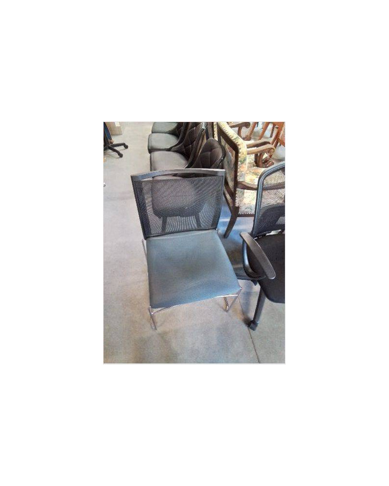 CHAISE PIÈTEMENT MÉTAL CHROMÉ ASSISE TISSU GRIS DOSSIER TISSU FRIS AJOURÉ 