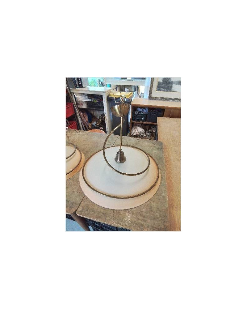 SUSPENSION RONDE VERRE TEINTÉ ORANGÉ ET LAITON 