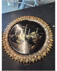 PLATEAU ROND CUIVRE PEINT DECOR ORIENTAL 51CM
