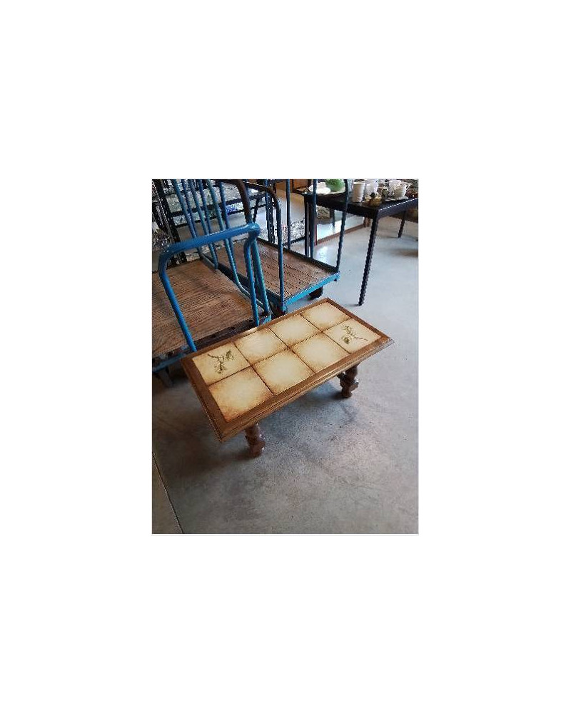 TABLE BASSE RECTANGULAIRE A ENTRETOISE PLATEAU CARRELÉ 