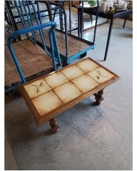 TABLE BASSE RECTANGULAIRE A ENTRETOISE PLATEAU CARRELÉ 