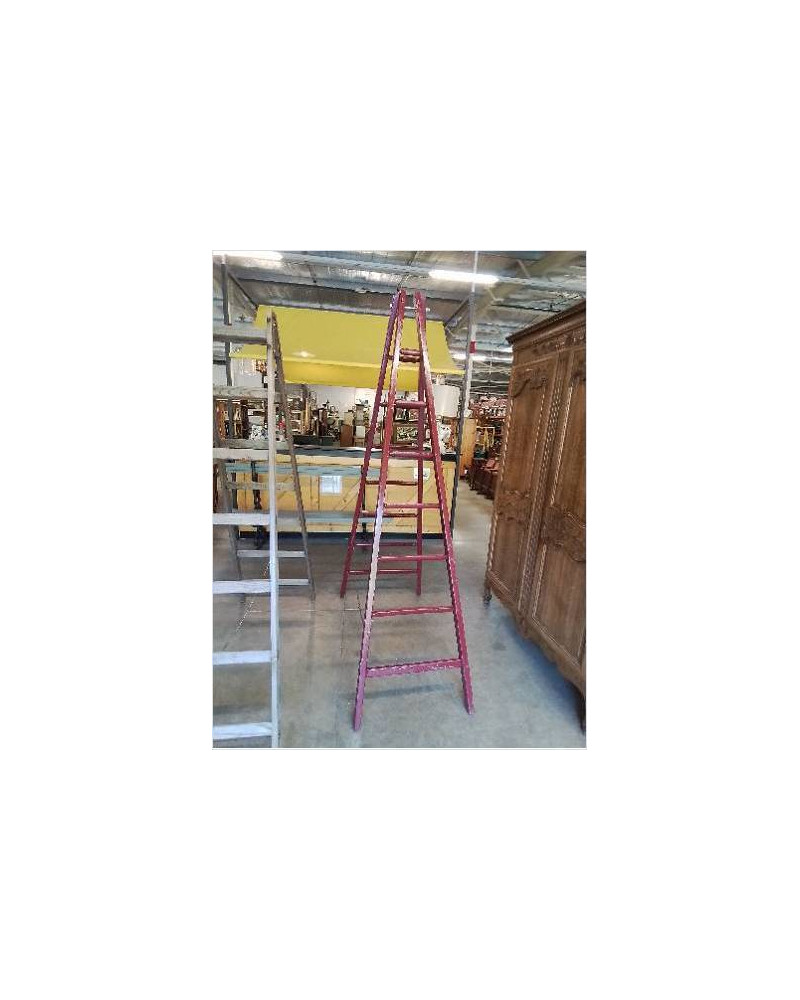 ÉCHELLE DE PEINTRE BOIS PEINT ROUGE DEBUT XXE  230 CM