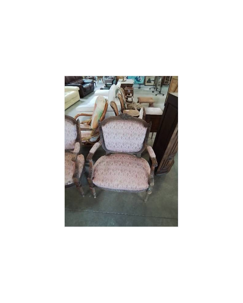 PAIRE DE FAUTEUILS A LA REINE  SCULPTÉS TISSU ORANGÉ A STYLE LOUIS XVI
