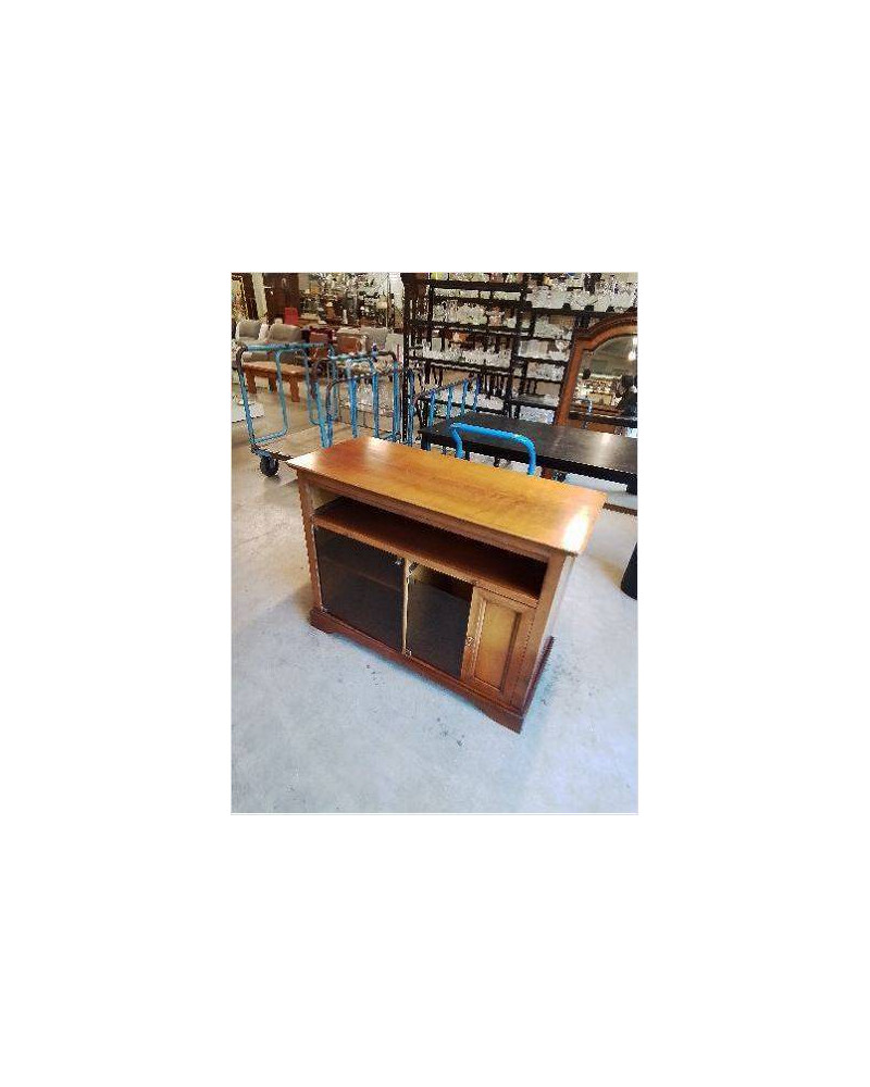 MEUBLE TV BOIS CLAIR 2 PORTES VITRÉES TEINTÉ 1 NICHE STYLE LOUIS PHILIPPE 