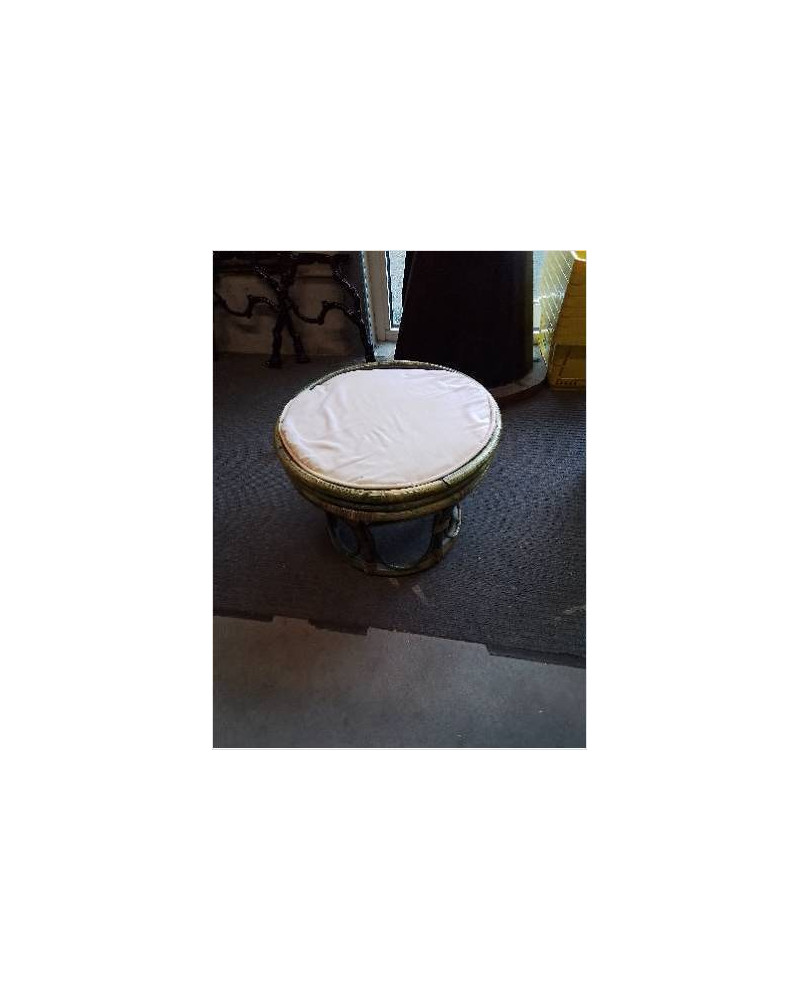 TABOURET ROND ROTIN VERT COUSSIN ECRU