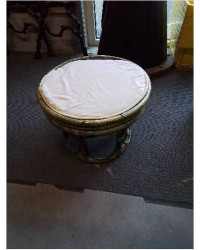 TABOURET ROND ROTIN VERT COUSSIN ECRU