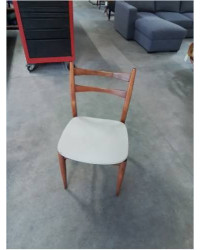 CHAISE SCANDINAVE BOIS CLAIR CAPITONNÉ SKAÏ ECRU ANNÉES 60