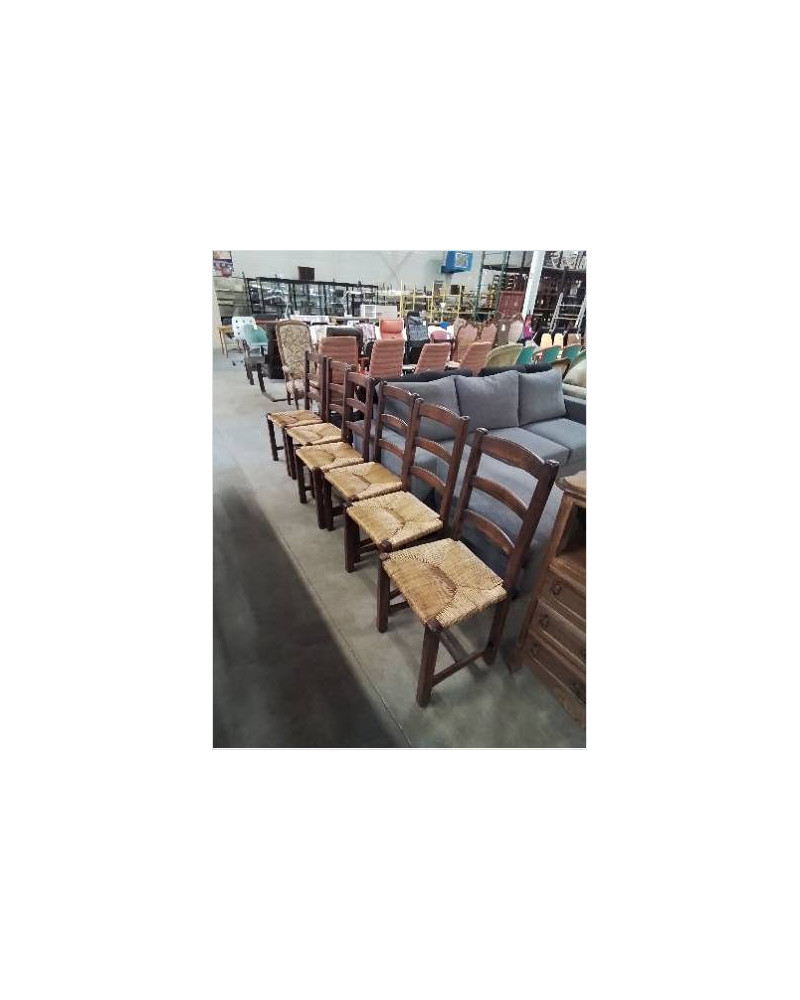 6 CHAISES BOIS PAILLE A ENTRETOISE DOSSIER 3 BARREAUX 