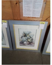 GRAVURE BOUQUET DE FLEURS CADRE PEINT GRIS