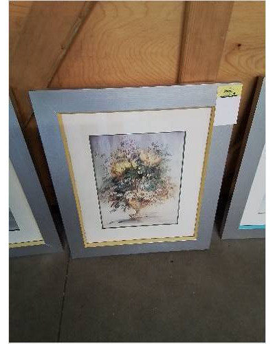 GRAVURE BOUQUET DE FLEURS CADRE PEINT GRIS