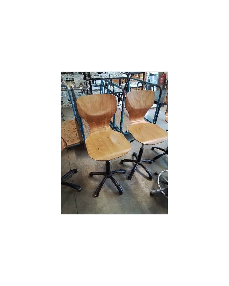 CHAISE D’ATELIER RÉGLABLE HAUTEUR PIÈTEMENT MÉTAL ASSISE BOIS CLAIR