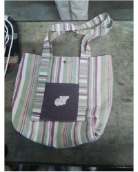 SAC CABA MATELASSÉ A RAYURES VIOLET VERT ECRU 