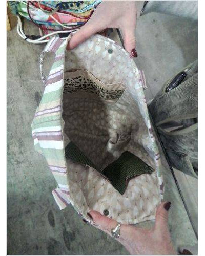 SAC CABA MATELASSÉ A RAYURES VIOLET VERT ECRU 