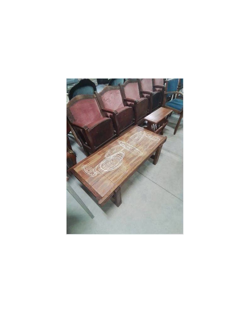TABLE BASSE BOIS CARRELÉ VALLAURIS ANNÉES 50