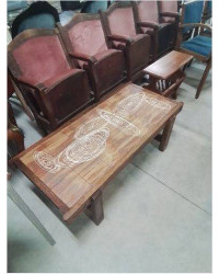 TABLE BASSE BOIS CARRELÉ VALLAURIS ANNÉES 50
