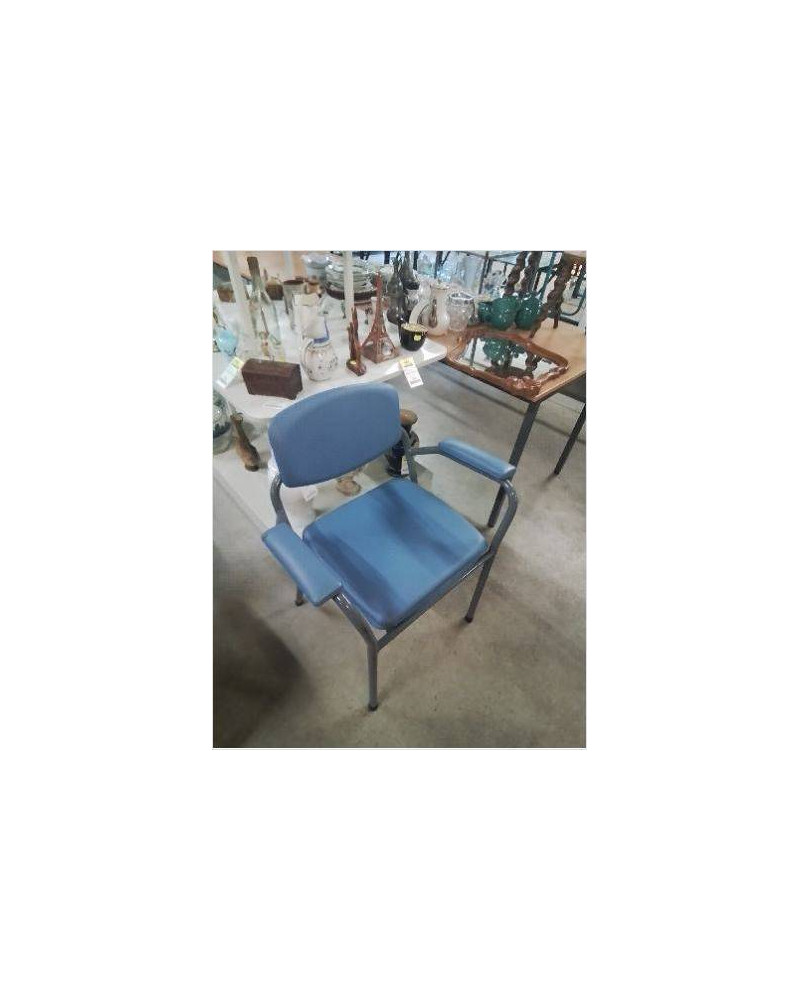 FAUTEUIL D’AISANCE PIÈTEMENT MÉTAL GRIS ASSISE ET DOSSIER PU BLEU
