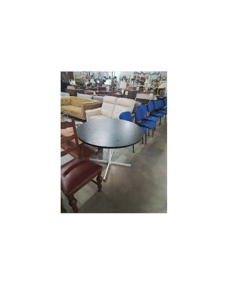 TABLE RONDE PIÈTEMENT MÉTAL ECRU PLATEAU BOIS NOIR 105X74,5