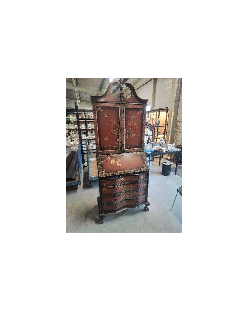 SCRIBAN 2 PORTES 4 TIROIRS BOIS ORANGÉ NOIR DÉCOR ASIATIQUE XXE