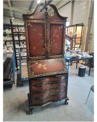 SCRIBAN 2 PORTES 4 TIROIRS BOIS ORANGÉ NOIR DÉCOR ASIATIQUE XXE