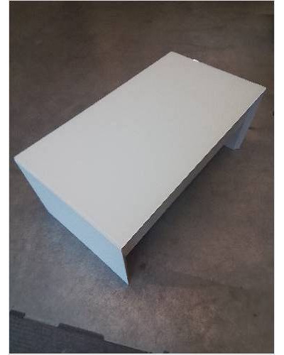 TABLE BASSE COFFRE PLATEAU RELEVABLE BOIS BLANC LAQUÉ DESSUS PLATEAU VERRE BLANC