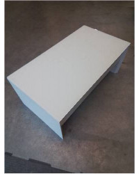 TABLE BASSE COFFRE PLATEAU RELEVABLE BOIS BLANC LAQUÉ DESSUS PLATEAU VERRE BLANC