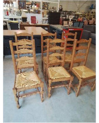 6 CHAISES BOIS CLAIR PAILLÉ A ENTRETOISE PIEDS BALUSTRE DOSSIER 4 BARREAUX 