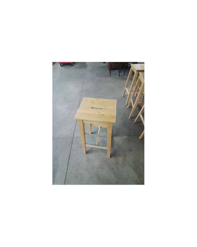 TABOURET DE BAR BOIS CLAIR A POIGNÉE ET MÉTAL CHROMÉ 
